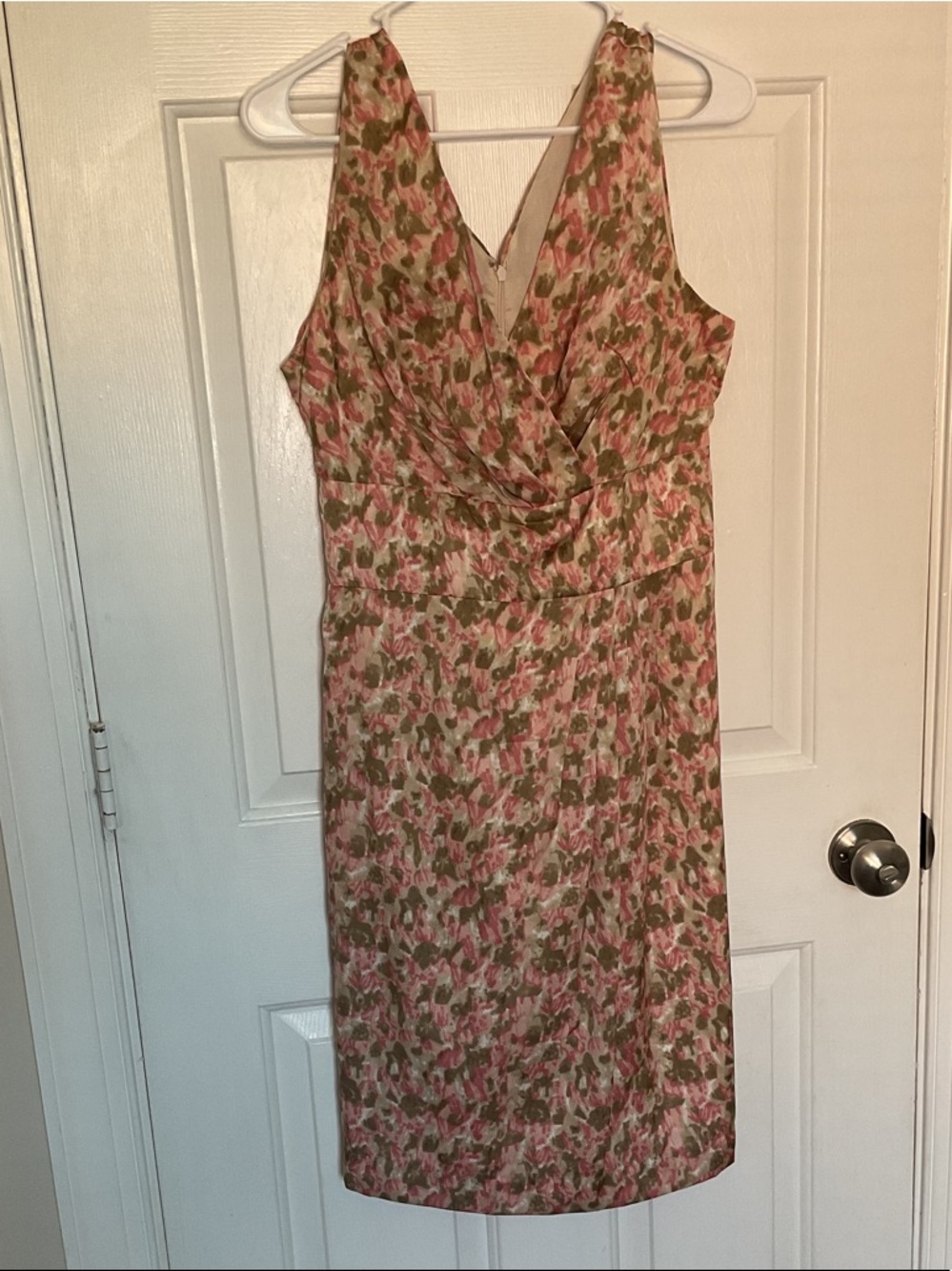 Talbots Pink and Olive Floral V-Neck Midi Dress